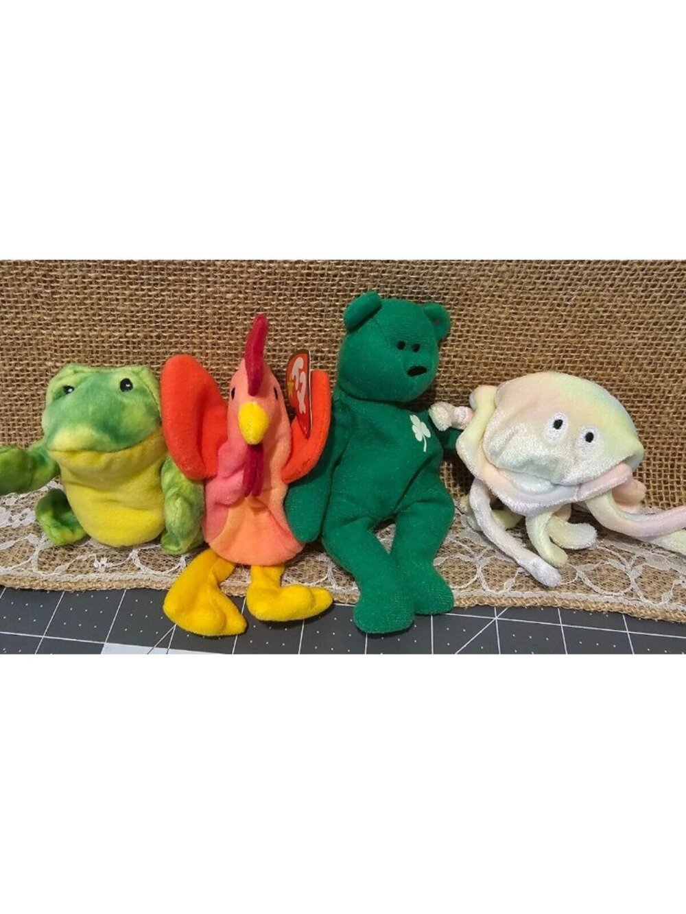 TY Beanie Baby - Lot of 4 Mixed Lot! Strut, Legs, Goochy, Erin ,Rooster, Frog